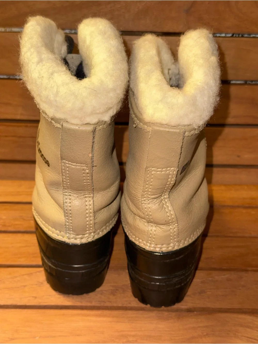Vintage LaCrosse Youth Pac Snow Boots Sz 8 Toddler Made in USA Tan Black Fleece